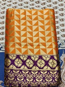 Orange &amp; Purple Saree with Gold Work