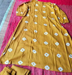 Yellow Anarkali Kurta with Pants Set