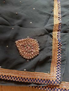 Embellished Grey Georgette Saree