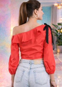 Red Ruffle One-Shoulder Top