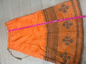 Orange Lehenga Choli with Blue Dupatta