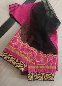 bright pink and golden brown Saree