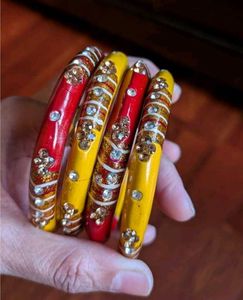 Set of 4 Red &amp; Yellow Bangles