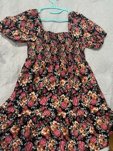 Floral Square Neck Puff Sleeve Dress