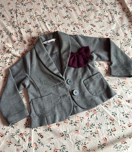 Grey Girls Blazer with Bow