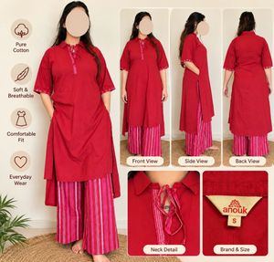 Red Kurta with Striped Palazzo Pants