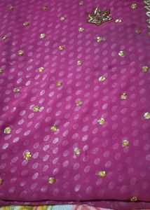 Embellished Fuchsia Saree with Gold Accents