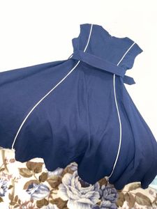 classic vintage Navy Blue Fit and Flare Dress with