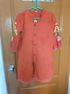 Vibrant Orange Embroidered Coord Set