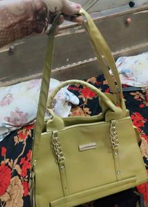 Chic Olive Green Handbag with Gold Chains