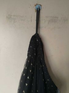 Black Tiered cotton Net layered Skirt with gold ge