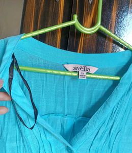 Plus Size Avella Blue Pleated V-Neck Tunic Top