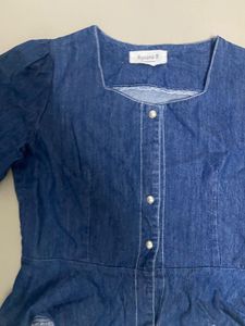 Denim Square Neck Peplum Top