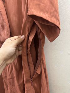 FABALLEY Elegant Rust Colored Wrap Dress