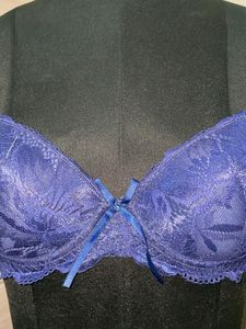 34b Stylish Blue Lace Padded Bra