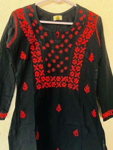 Black Kurta with Red Embroidery