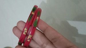Chic Red Bangles with Green & Gold Accents