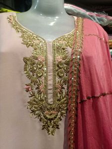 Elegant Pink Embroidered Kurta Set 3pc