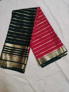 Beautiful Red &amp; Gold Striped Saree
