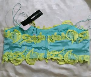 Blue Satin Lace Crop Top