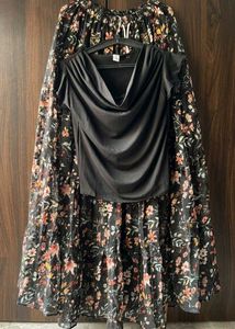 Black Cowl Neck Top &amp; Floral Tiered Maxi Skirt