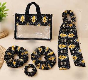 Stylish Black & Yellow Fabric Hair Accessories Set