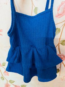 Blue Ruffled Spaghetti Strap Top