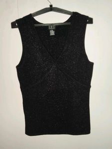 Sparkly Black Sleeveless Wrap Top✨