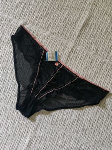 Adore me Black Lace Briefs with Pink Trim