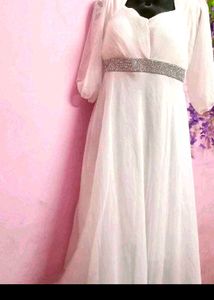 Elegant White dress with Embellished Belt