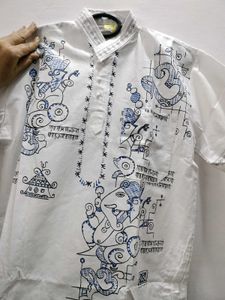Men's White Kurta with Ganesha Print