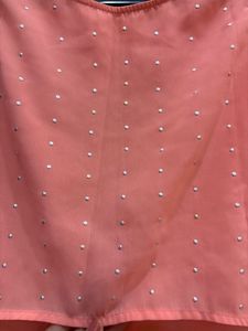 Peach Embellished Sleeveless Top