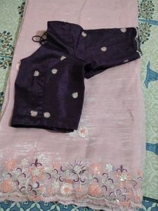 Beautiful Pink Saree with Embroidered Border
