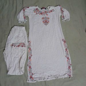 Embroidered White Kurta Set