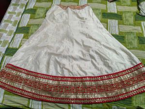 Elegant Embroidered Cream &amp; Red Lehenga Choli