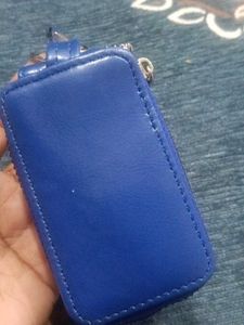 Blue Leather Keychain Pouch