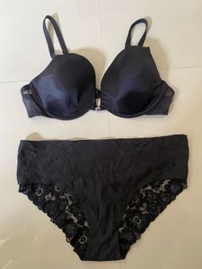 Black Lace Trim Bra and Panty Set