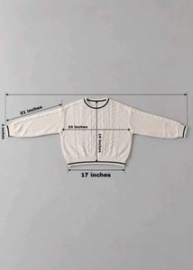 IVORY CABLE-KNIT STRIPED TRIM SWEATER