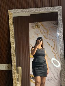 Chic Black Sheer Neckline Peplum Dress