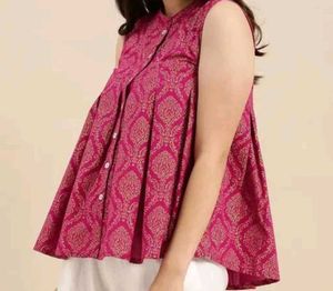 💖 Vibrant Pink Printed Sleeveless Kurta 💖