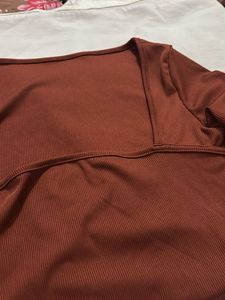 Ribbed Square Neck Long Sleeve Crop Top