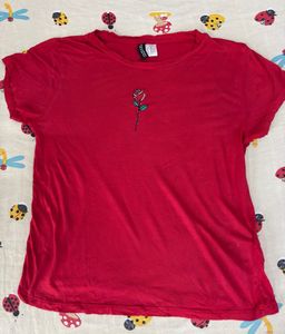 Red Rose Embroidered H&M top