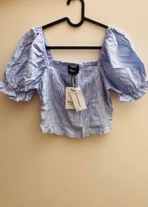 Cute Blue Puff Sleeve Top