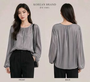 Shimmering Grey Long Sleeve Blouse