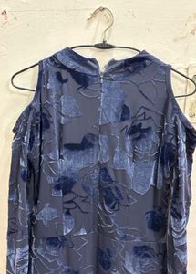 Stylish Blue Floral Cold Shoulder Dress