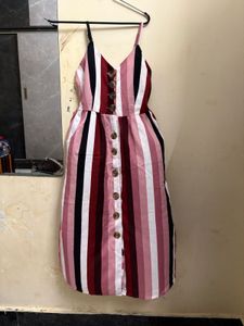Striped Button-Front Midi Dress