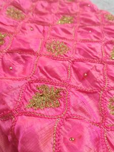 Pink Embroidered Silk Saree without blouse