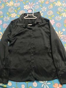 Classic Black Satin Button-Down Shirt