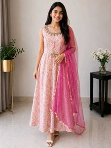 Elegant Pink Printed Kurta Set with Dupatta