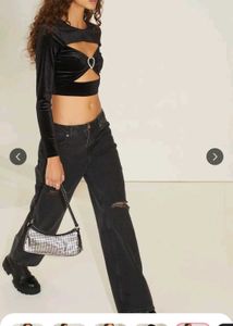 H&amp;M Black Velour Cut-Out Top
